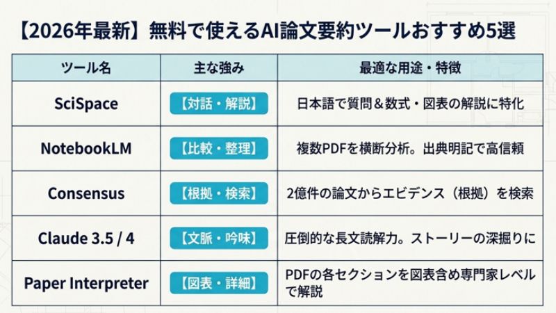無料で使えるAI論文要約ツールおすすめ5選