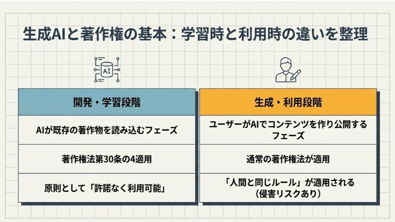 生成AIと著作権の基本:学習時と利用時の違いを整理