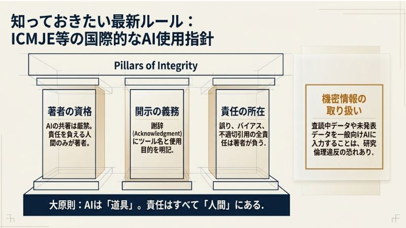 知っておきたい最新ルール：ICMJE等の国際的なAI使用指針