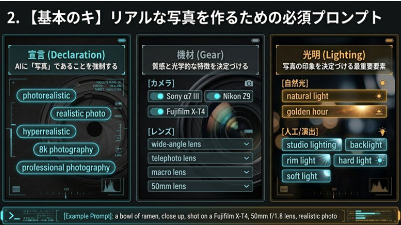 リアルな写真を作るための必須プロンプト