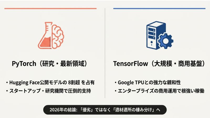 PyTorch vs TensorFlow:2026年の勢力図と現状