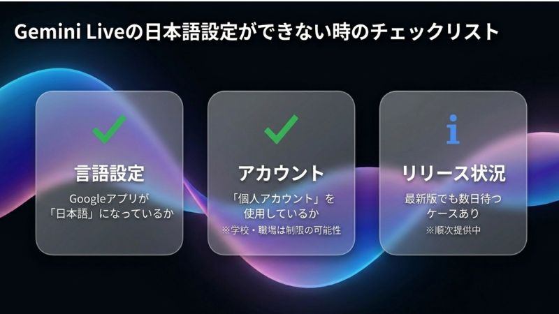 Gemini Liveの日本語設定ができない時のチェックリスト