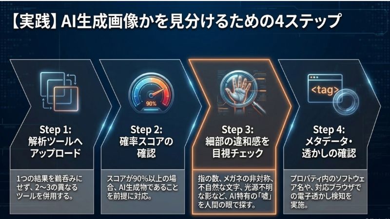 【実践】AI生成画像かを見分けるための4ステップ