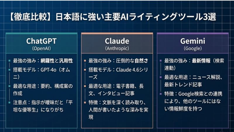 【徹底比較】日本語に強い主要AIライティングツール3選