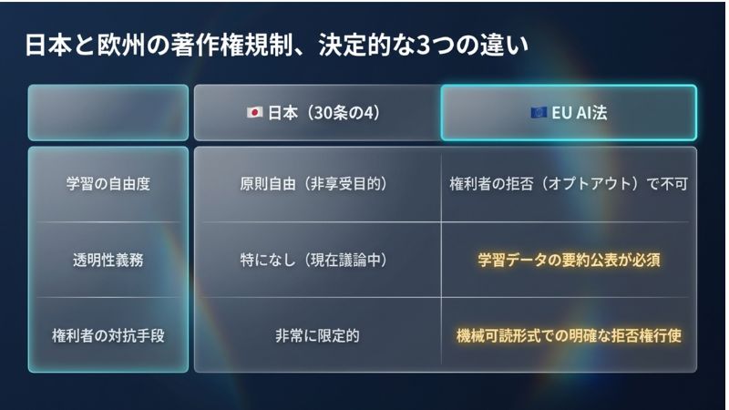 日本と欧州の著作権規制、決定的な3つの違い