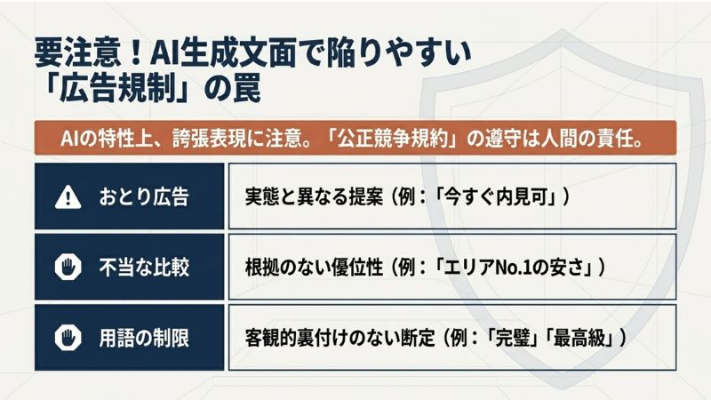 要注意！AI生成文面で陥りやすい「広告規制」の罠